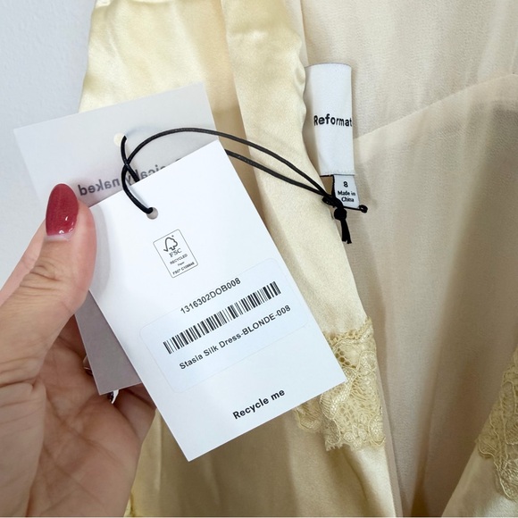 REFORMATION Stasia Silk Dress In Blonde Size 8 - Picture 5 of 6